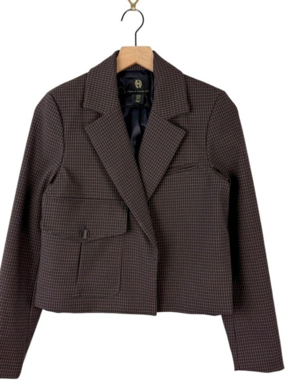 House of Harlow 1960 Plaid Cropped Blazer with Cargo Pocket Detail Size Small